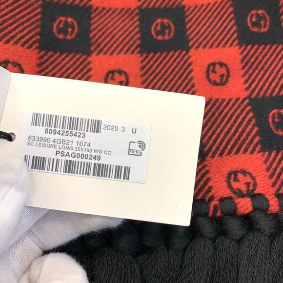NWT Gucci Wool Interlocking GG LEISURE Scarf Black Red - Picture 10 of 11